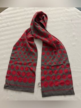 Talbots Gray and Red Polka Dot Knit Scarf